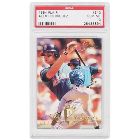Schwartz Sports Memorabilia Alex Rodriguez - Seattle Mariners 1994 Flair Baseball No.340 RC Rookie Card - PSA 10 Gem Mint - Silver Label