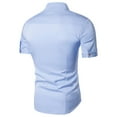 thumbnail image 3 of AHTJRT Men's Unique Asymmetric Button Short Sleeve Shirt Casual Lightweight Fashionable Classic Stand Collar Tees Light Blue S, 3 of 6