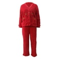 thumbnail image 3 of Tnhcen Women's Pajama Set Double - faced Fleece Spring Thermal Sleepwear Cozy Fuzzy Pajamas Plus Size S - XL Long Sleeve Button Front Cherry Embroidered Loungewear, 3 of 5