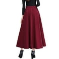 thumbnail image 6 of RUTAYY Women High Elastic Waist Maxi Wool Skirt A-Line Plaid Winter Warm Flare Long Skirt Solid Color Flowy Swing Pleated Beach Skirts, 6 of 7