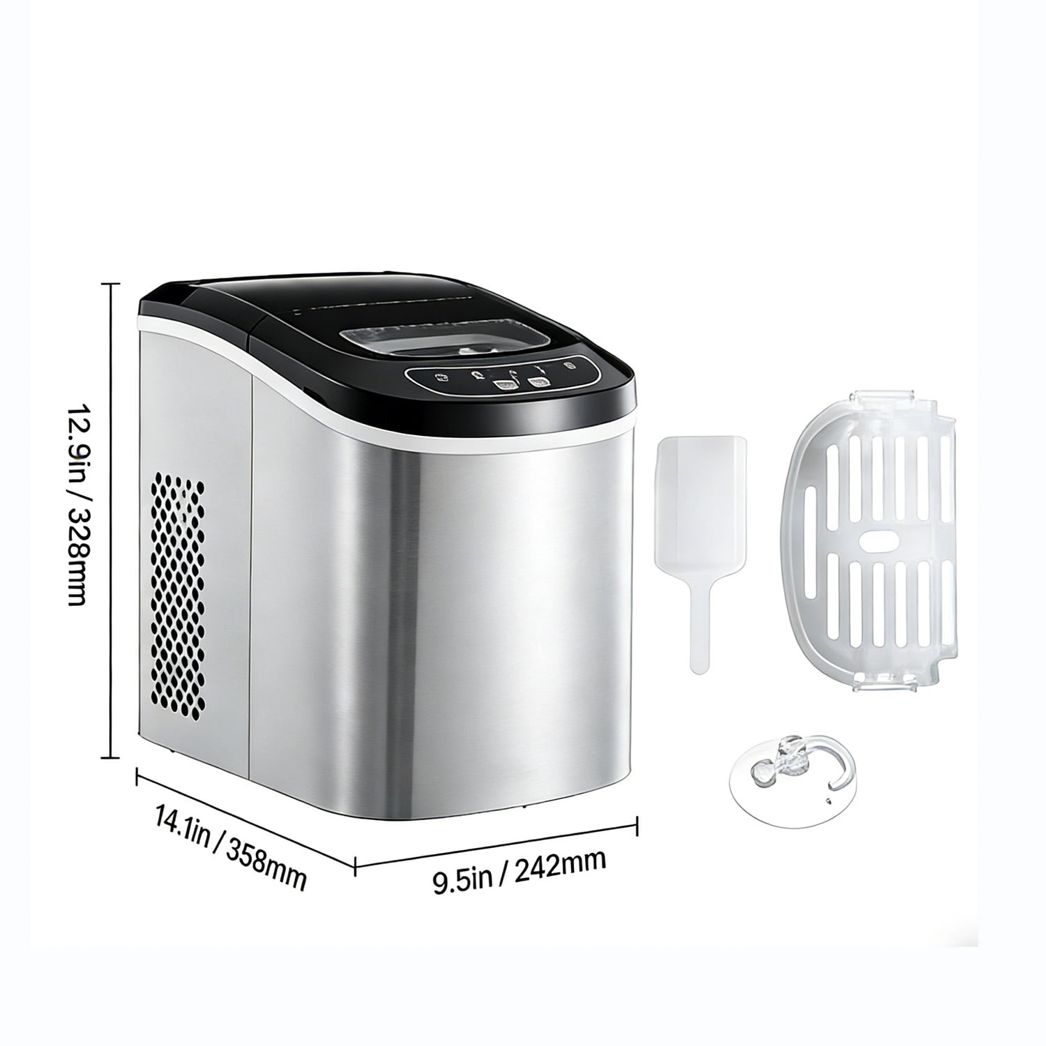 Countertop Ice Maker, 9 Cubes in 6 Mins/33lbs per Day, Self-Cleaning with 2 Bullet Ice Sizes, for Home, Kitchen, Office, Party