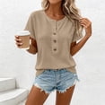 thumbnail image 4 of GERsome T-Shirts for Women Short Sleeve Waffle Knit Button Down Crew Neck Casual Business Work Shirts, 4 of 6