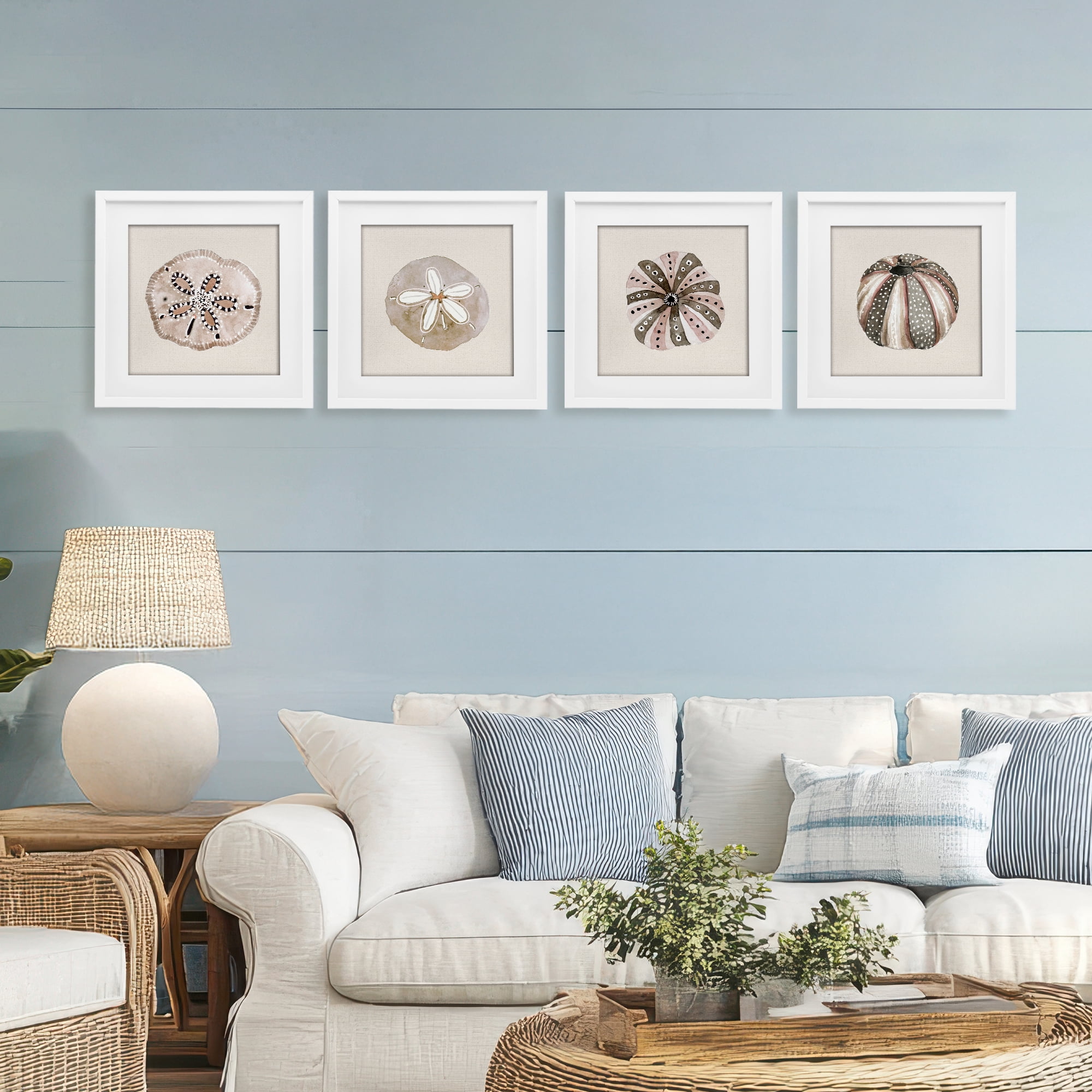 Stupell Industries Taupe & Beige Sea Creatures 4 Piece White Framed Print Under Glass Set, design by Lanie Loreth