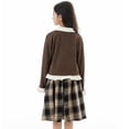 thumbnail image 3 of LEKWK Girls Preppy School Outfit Set Long Sleeve Knit Cardigan with Contrast Collar and Vintage Plaid Skirt Academy Style Clothing Set, 3 of 8