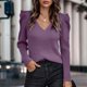 thumbnail image 2 of Gibobby Suéter térmico de manga larga para mujer Suéter De Manga Larga De Punto Con Cuello En V De Color Sólido De Otoño E Invierno Para Mujer (Purple, L), 2 of 5