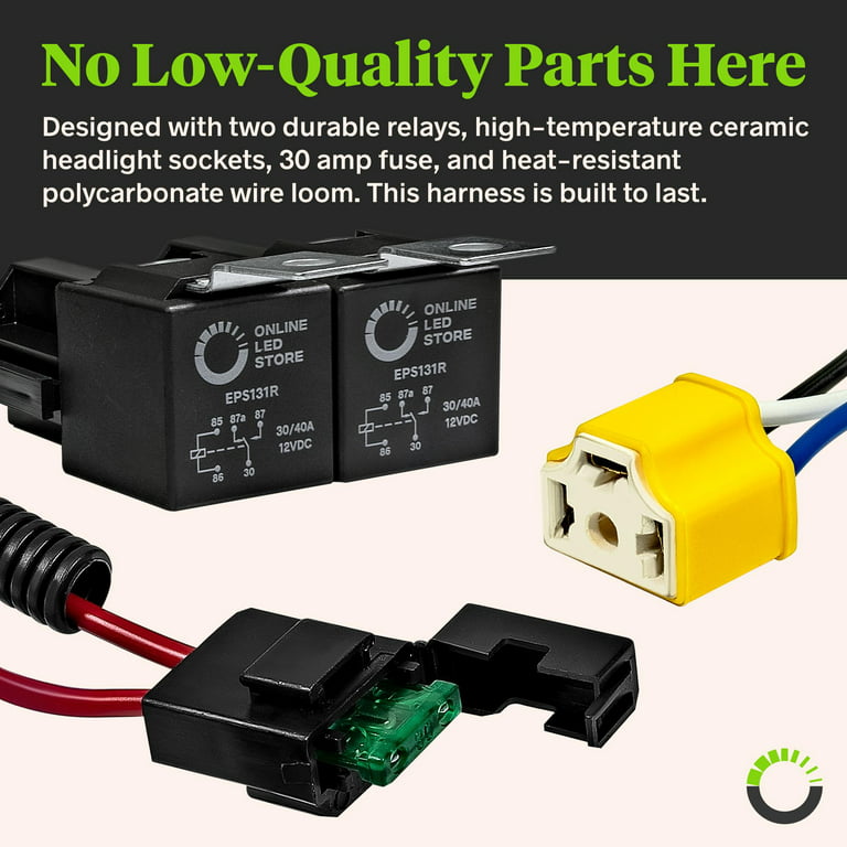 H4(9003) Negative-Switched Headlight Conversion Harness Two Relay Design  Heat-Resistant Ceramic Socket Fuse Protected Wiring For Ground Triggered  H6054 H5054 H6054LL 6014 6052 6053 Headlights 
