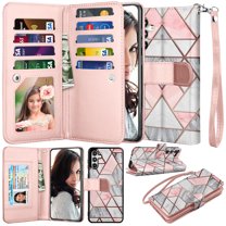 Ebizware for Samsung Galaxy S23 FE 5G Phone Case, Galaxy S23 FE 5G PU Leather Wallet Case with Credit Card Cash Holder Folio Flip [Detachable] Kickstand Magnetic Cover & Lanyard - Marble Pink