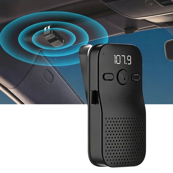 Car Speakerphone, Handsfree Bluetooth Car Speakerphone with Visor Clip for Cell Phone Support Voice Assistant 2 Phones Connected, Black