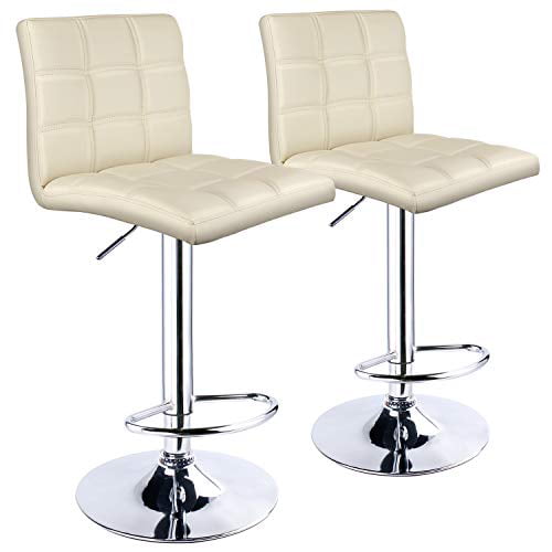 Set Of 2 Leather Adjustable Bar Stools Counter Height Swivel Stool By Leopard 