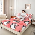 thumbnail image 4 of Manfei Cute Cartoon Penguin Bed Sheets 4pcs, Kawaii Animal King Sheets, Pink Snowflakes Sheet Set, Super Cozy Room Decor, 4 of 7