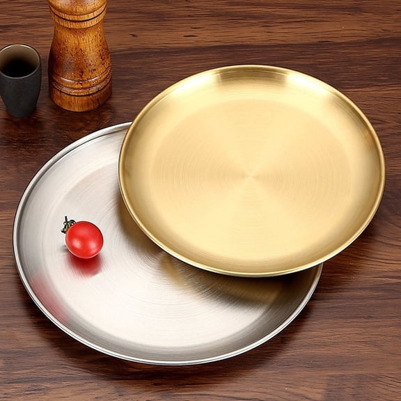 Sunsanly Barbecue Plate Stainless Steel Dinner Plates Round Thickened Salad Plates Home Kitchen Bbq Salad Serving Plate Tablewear Fruit Bowl