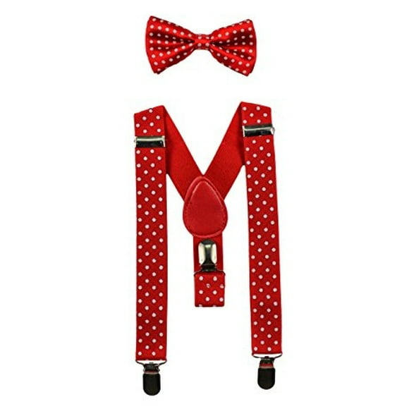 Red White Polkadot Baby Suspenders and Bow Tie Set (Elastic Adjustable-Fits Baby to Toddler)