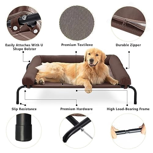 Elevated Dog Bed For Large Dogs  Portable Indoor & Outdoor Raised With Breathable Mesh Proof Pet Hammock Cots Removable And Waterproof Bolsters