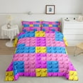 thumbnail image 2 of jejeloiu Building Block Print Bedding Comforter Set,Colorful Funny Toy Twin Comforter Sets,Pink Purple Blue Yellow Bedding Set For Kids,Super Cozy Room Decor Reversible,2 Pieces, 2 of 8