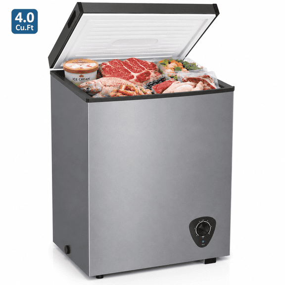 Ecotronic 4.0 Cu.Ft Compact Chest Freezer, Deep Freezer with 7-Level Adjustable Thermostat, Removable Wire Basket, Manual Defrost, Energy-Efficient R600a Compressor for Kitchen, Apartment&Office