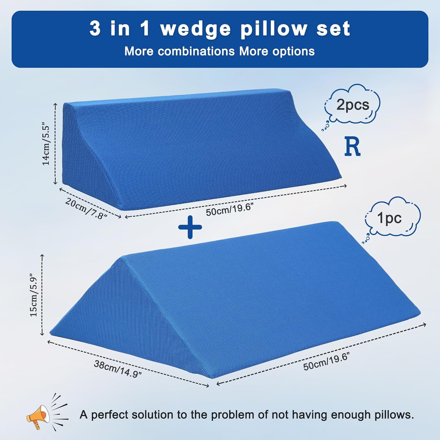 Bed Wedges & Body Positioners (3 in 1), 40 Degree Wedges for Bed Positioning,Positioning Pillows for Elderly, Wedge Pillow for Bed Sores, Side Sleeping, After Surgery, Knees Elevated,Back Pain