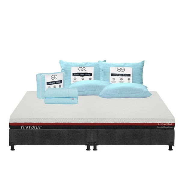 Colchón King Size Roll Restonic + Juego de Sábanas + 2 Almohadas Trinity