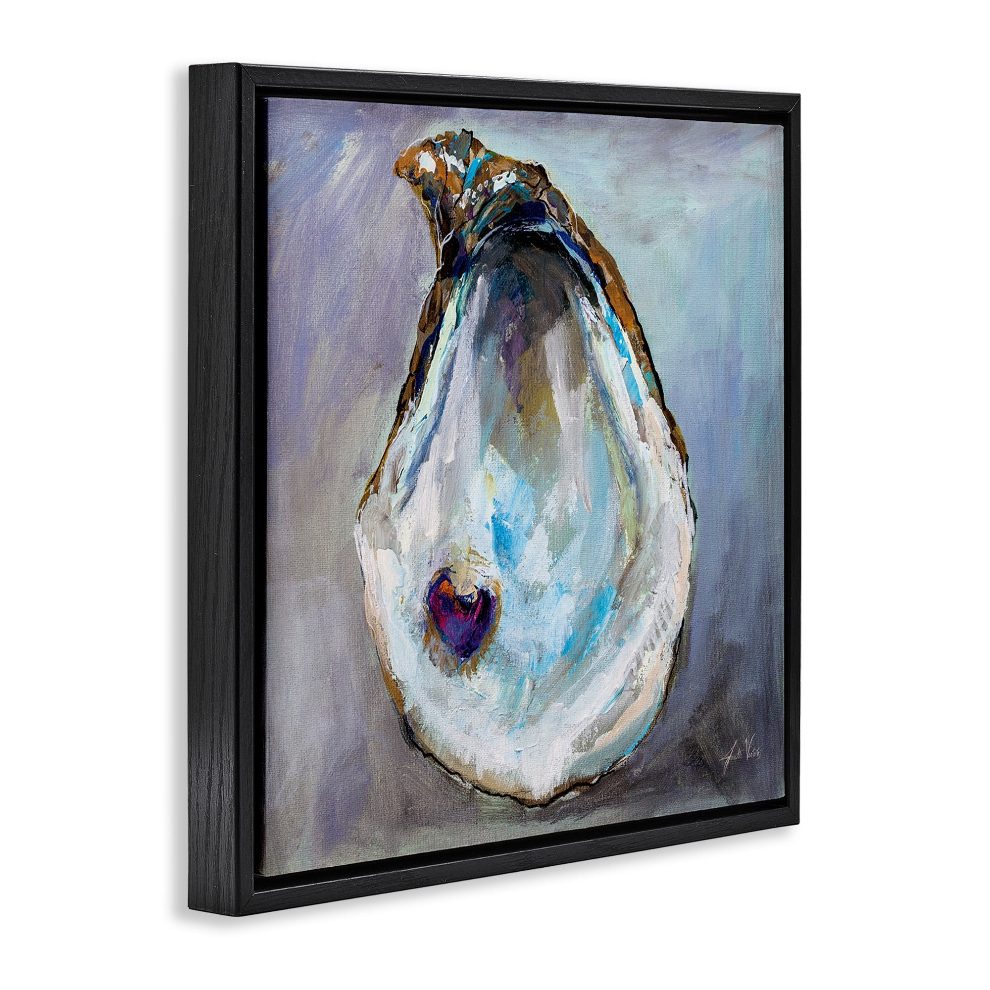 Stupell Industries Oyster Shell with Pearl Animals & Insects Painting Black Floater Framed Canvas Art Print Wall Art, 18 x 18