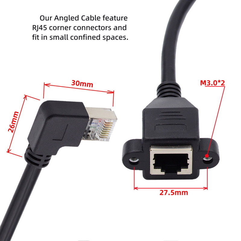 Câble D'extension Réseau Ethernet Cat6 Coudé 90° Cablecc – Femelle Vers Femelle, Blindé (FTP), Avec Trous De Montage - 9