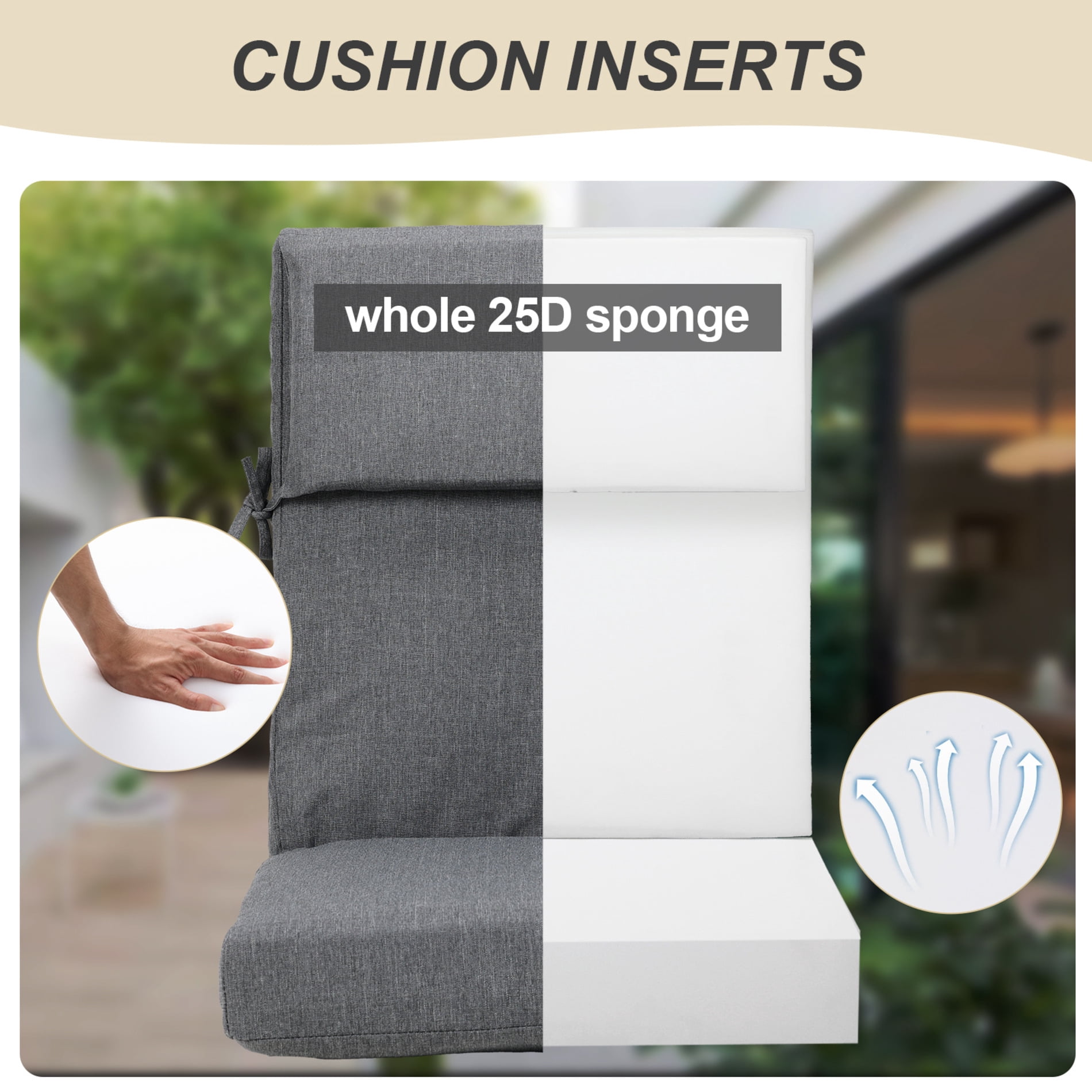 BPS 20x20x4 Inch 1 Piece Outdoor Chair Cushion, High Back Patio Seat Cushion for Dining, Charcoal