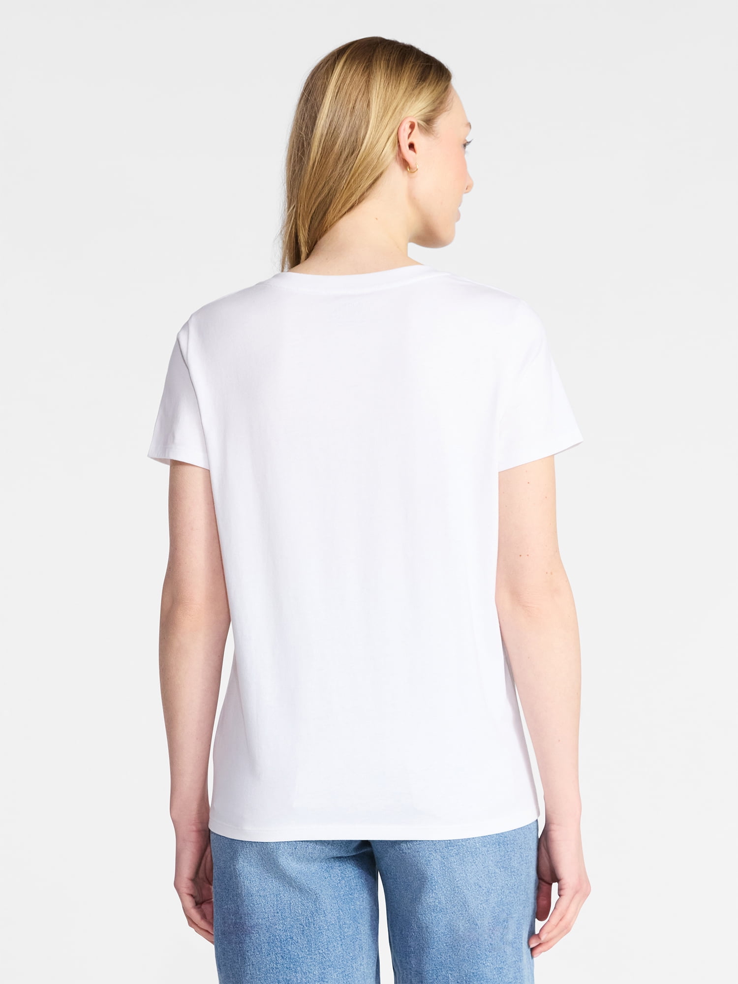 Time and Tru Women's Cotton V-Neck Tee with Short Sleeves, Sizes XS-4X