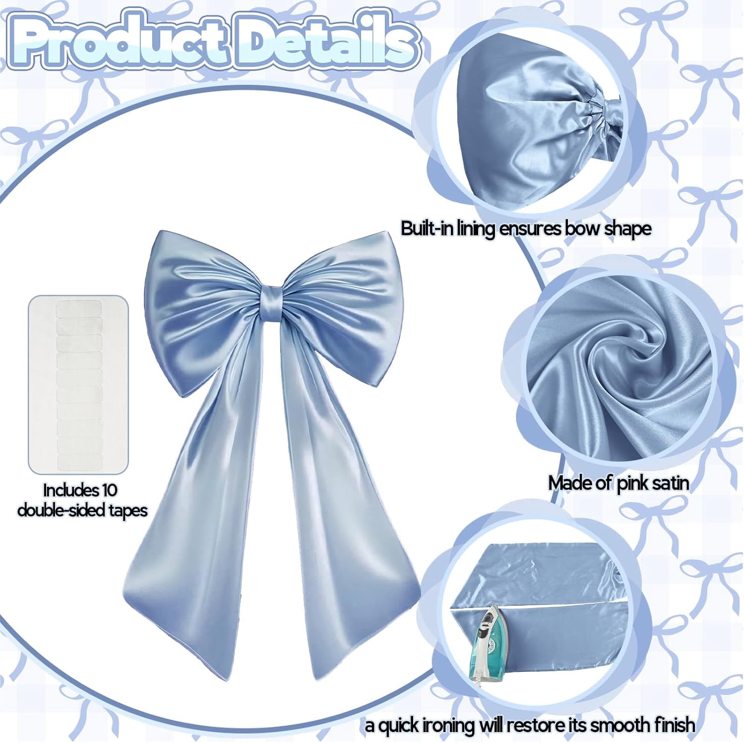 Big Blue Bow Room Decor 40x24 in Large Baby Blue Coquette Decorations for Party, Giant Ribbon Tie as Something Blue for The Bride on Wedding Backdrop Wall Decor (Internal Stability Layer)