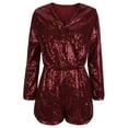 thumbnail image 4 of uublik One Piece Jumpsuits for Women Shorts Sequin Romper for Women Sparkly Jumpsuit Long Sleeve Party Outfi Wine, S-3XL, 4 of 4