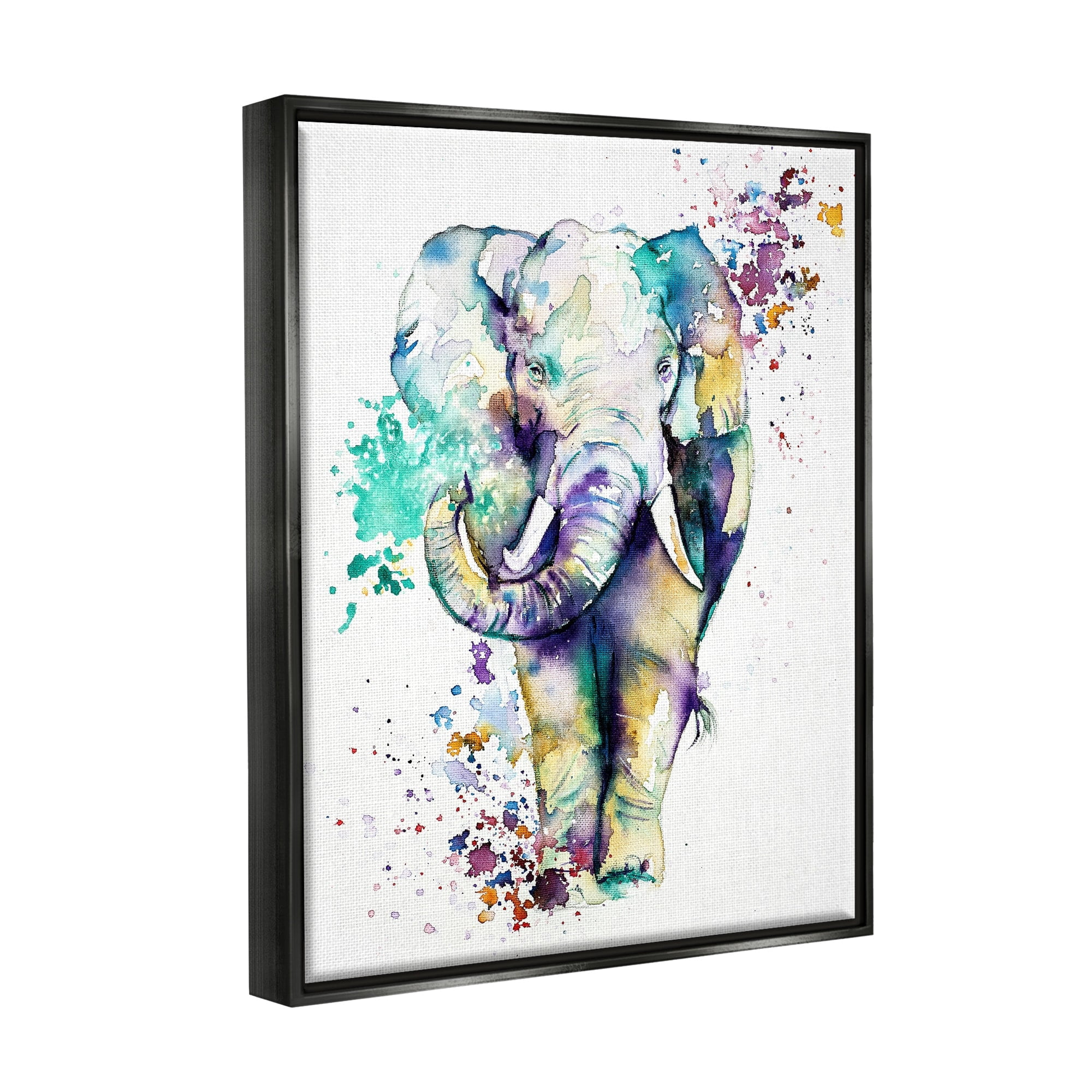Stupell Industries Street Style Speckled Elephant Paint Splatter Animal Graphic Art Jet Black Floating Framed Canvas Print Wall Art, Design by Emma Catherine Debs