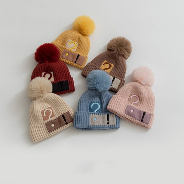 Soft Warm Baby Beanies Furry Balls Pompom Knitted Hats For Toddler Children Embroidery Kids Boys Girls Autumn Winter Caps5 He Qiyong unisex