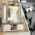 thumbnail image 3 of ChVans 79" Hall Tree with Mirror, LED Farmhouse Hall Tree with Bench and Shoe Storage, Hallway Tree with Sliding Barn Door, 12 Hooks, Umbrella Holder, Coat Rack for Entrance Entryway Mudroom, White, 3 of 10