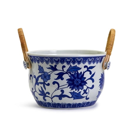 Two's Company Chinoiserie Blue And White Party Bucket With Bamboo Handles