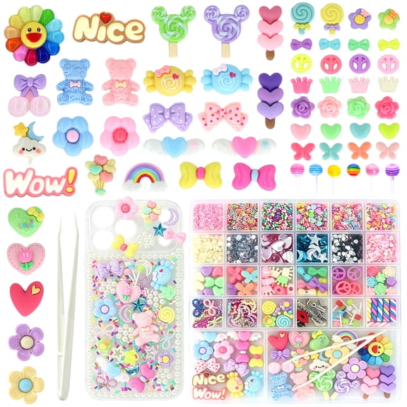 3000 Pcs Junk Case Charms Kit, DIY Phone Case & Nail Decor with Big Charms, Kawaii Bows, Pearls, Rhinestones & Letter Beads for Aesthetic Personalization