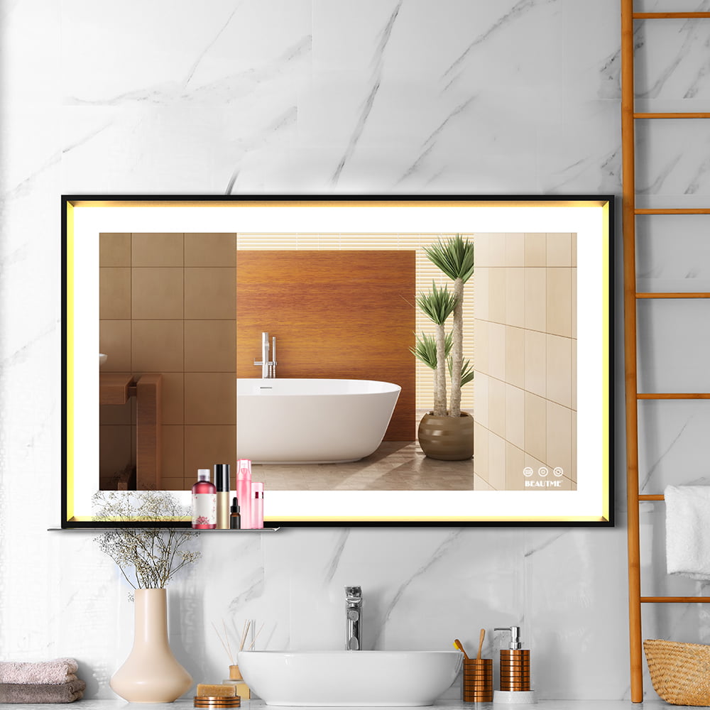 Led Mirror 2021 Upgraded Wall Mounted, Large White Bathroom Mirror With Shelf