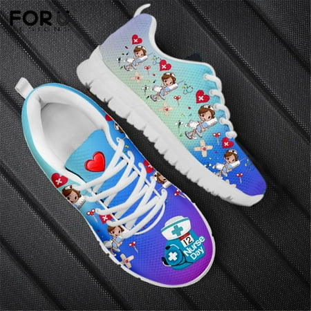 

Gradient Style 3D Nurse Design Pattern Women Flats Shoes Casual Sneakers Summer Air Mesh Lace-up Ladies Shoes Woman