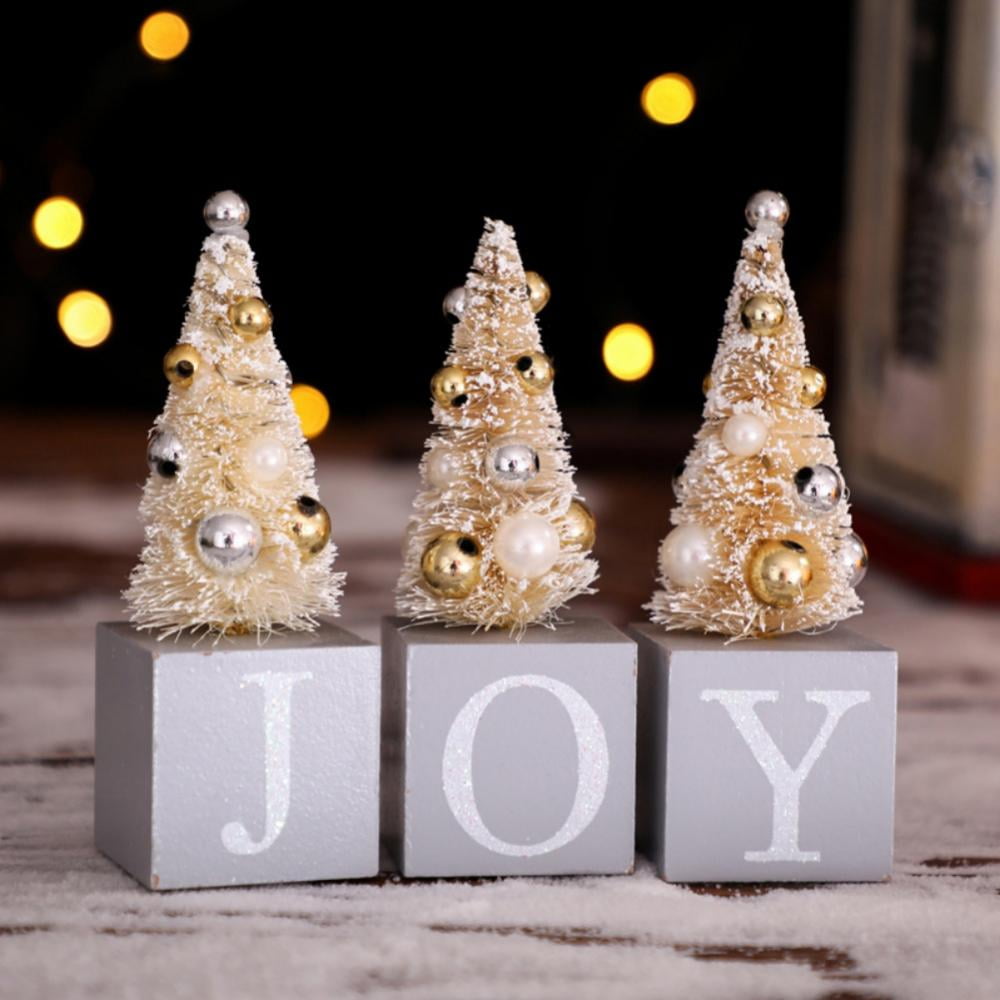 Baywell 3 Pack Mini Christmas Tree for Table Decor with Joy Sign, Small