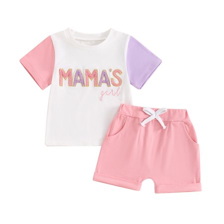 

Caitzr Toddler Baby Boy Mama s Boy Outfit Letter Print Short Sleeve T Shirt Top and Solid Shorts 2 Piece Summer Clothes