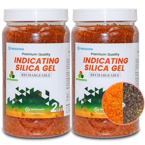 Wisesorb 4 LBS Premium Orange Indicating Silica Gel Desiccant Beads, Industry Standard 2-4 mm, Rechargeable Desiccant for Humidify Control, Orange to Dark Green (2 PACKS OF 2LBS)