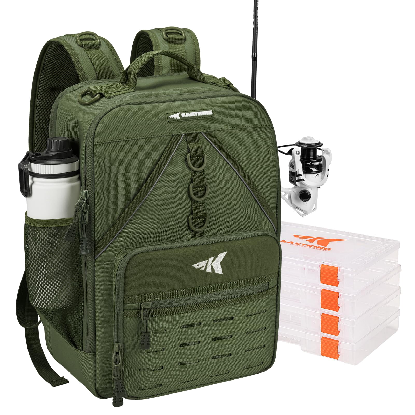 Karryall Fishing Tackle Backpack With Rod Holder 4 Boxes 40/26l Bag Storage Gear And Equipment