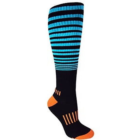 MOXY Socks Black with Cyan/Orange Knee-High Premium “The Force” Fitness Deadlift Socks