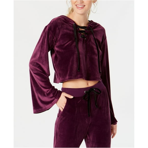 Material Girl Womens Velour Hoodie Sweatshirt, Purple, Medium