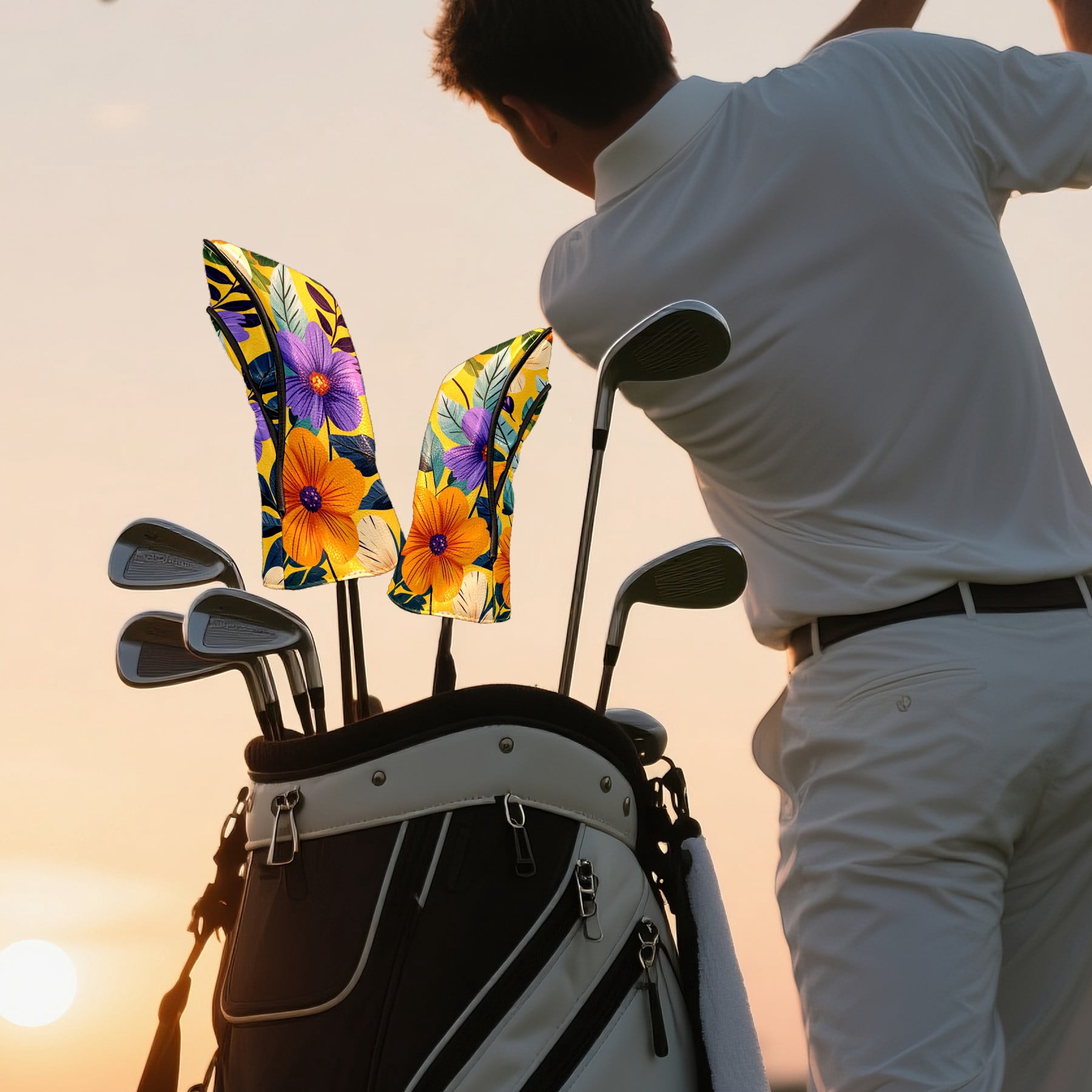 Golf Club Covers PU Leather Waterproof Head Covers for Fairway Woods Hybrids