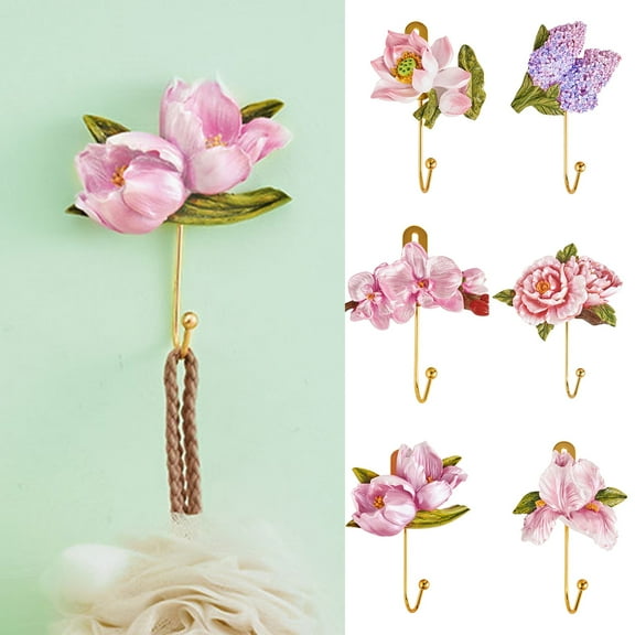 Cheers US Rose Resin Wall Hooks Wall Mounted Creative Flower Iron Hook for Hanging Coat/Hat /Key/Towel/Handbag Hooks/Hangers Home Decoration