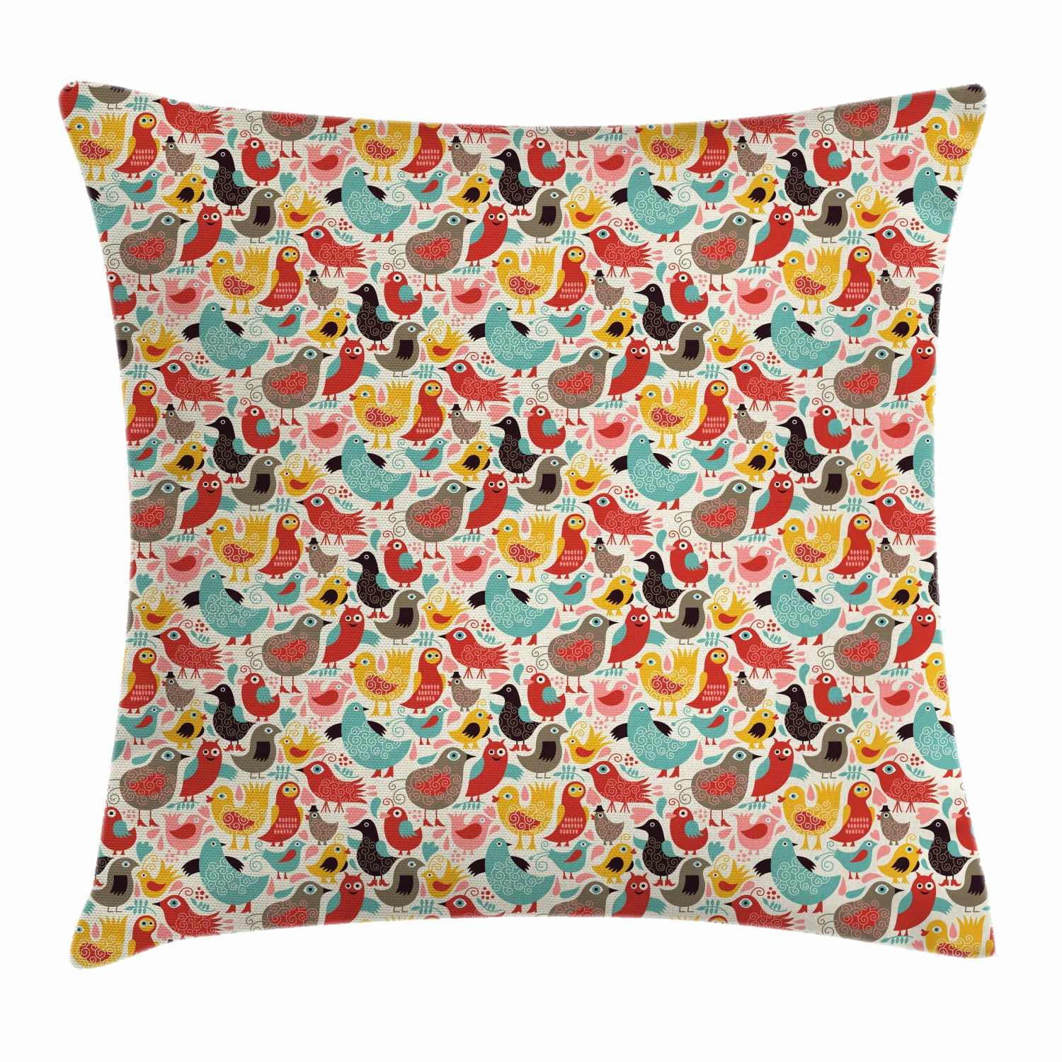 Birds Throw Pillow Cushion Cover, Whimsical Artistic Birds in Different