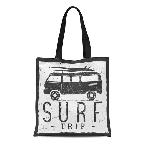 SIDONKU Canvas Tote Bag Surf Trip Summer Surfing Retro Badge Beach Surfer Emblem Durable Reusable Shopping Shoulder Grocery Bag