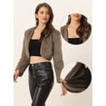 thumbnail image 2 of Abrigo de piel sintética Allegra K chaqueta corta sin cuello para mujer Caqui Oscuro S, 2 of 6