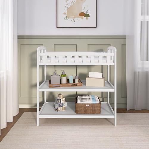 Dream On Me Emily Changing Table with Shelves, White photo 2