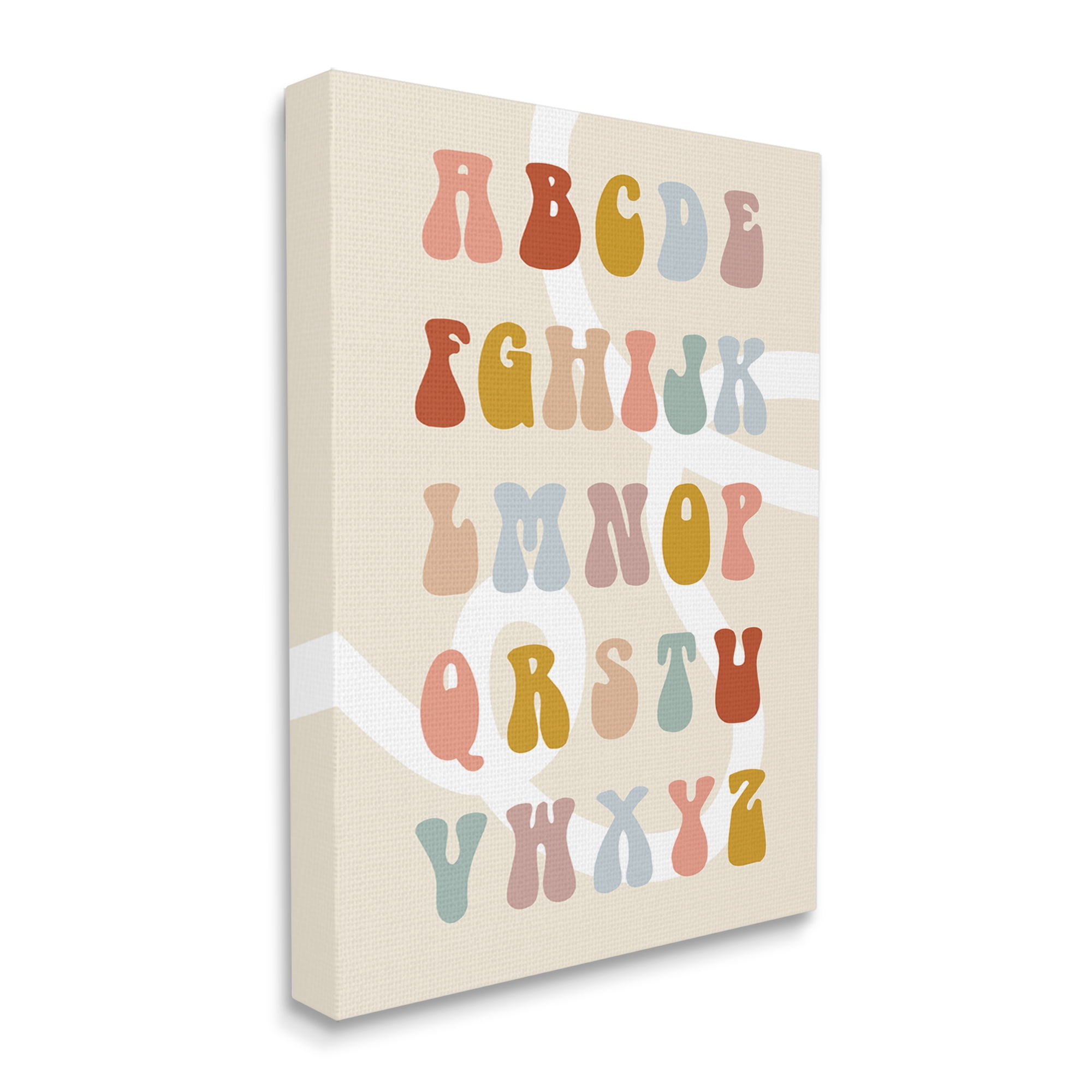 Stupell Industries Alphabet with White Spiral Typography Painting Gallery Wrapped Canvas Art Print Wall Art, 30 x 40