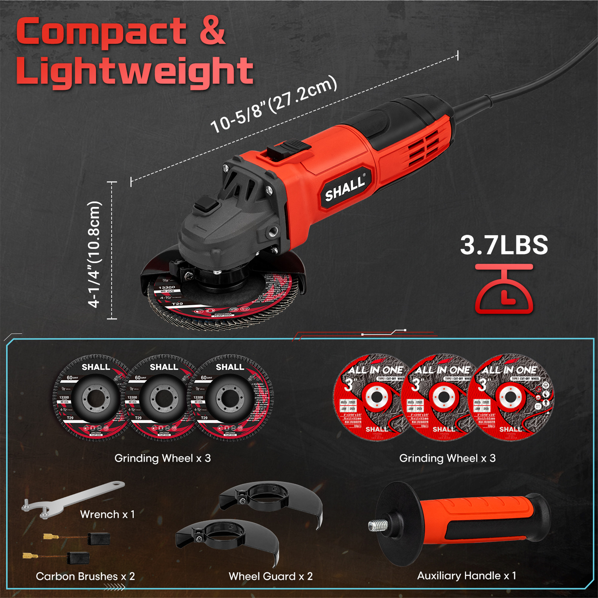 SHALL 4.5" Angle Grinder 11000 RPM with Accessories photo 3
