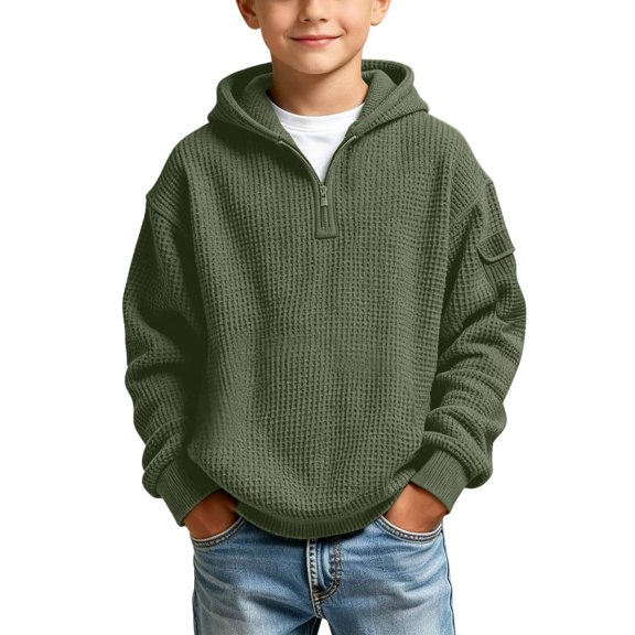Bysome Boys Hoodies Solid Color Long Sleeve Hooded Tops Autumn Fashion Boys Sweatshirts Size 3-4 Years Army Green