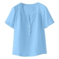 thumbnail image 2 of AKOEE Summer Linen Tops for Women with 3 Buttons V Neck Short Sleeve Loose T-shirts Travel Casual Beach (XL, Light Blue), 2 of 8